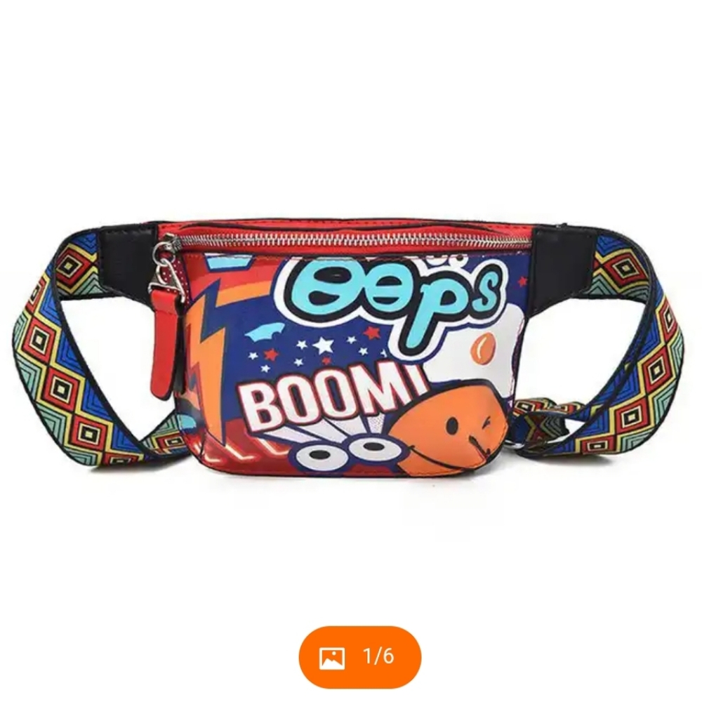 Graffiti Print Wide Shoulder Strap Shoulder Bag Fanny Pack Belt Bag. NWOT - Picture 14 of 14